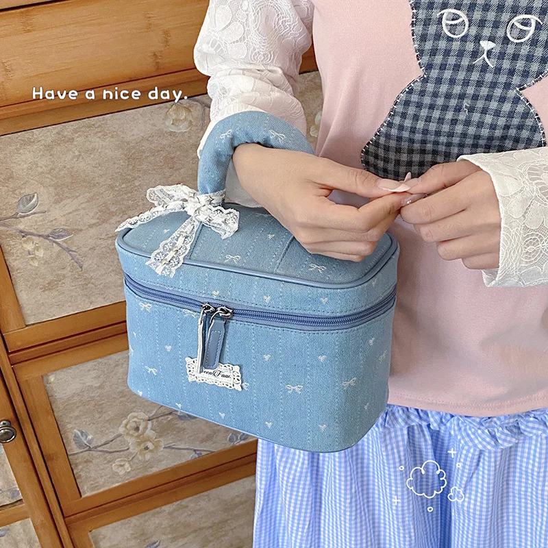 

Дорожная косметичка, модная косметичка с бантом, женская косметичка, портативный органайзер для макияжа, косметичка большой вместимости