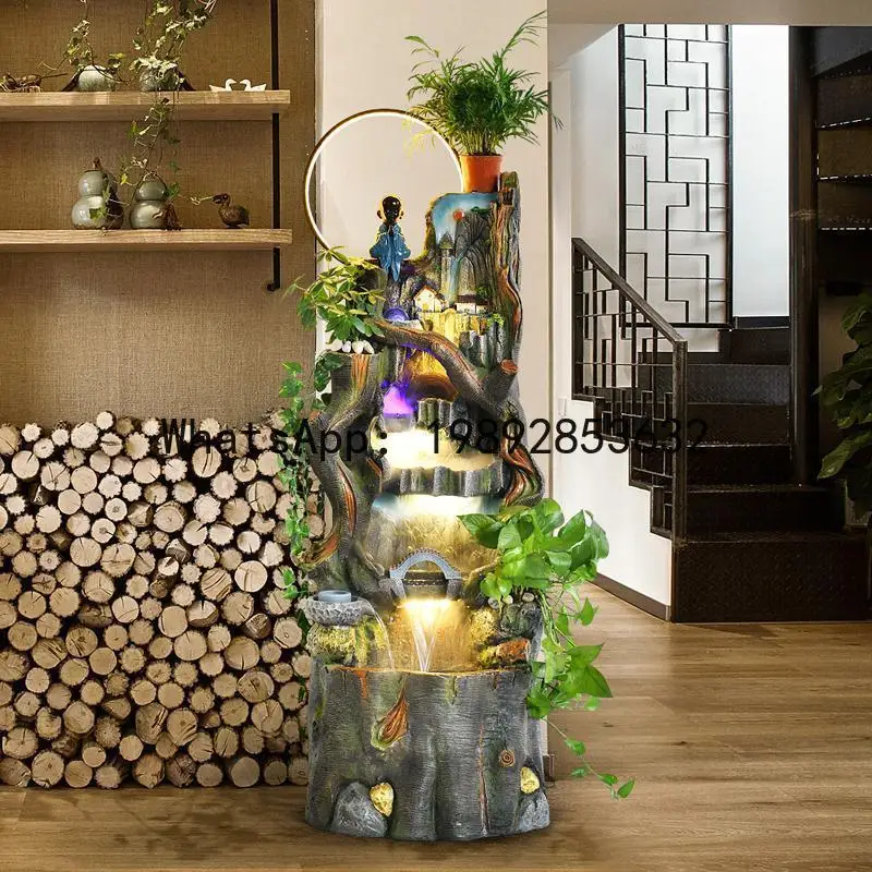 CZ Zen Flowing Water Ornament Feng Shui Wealth-Attracting Bonsai Root Carving Floor-Standing Rockery Fountain Atomizing Ornament