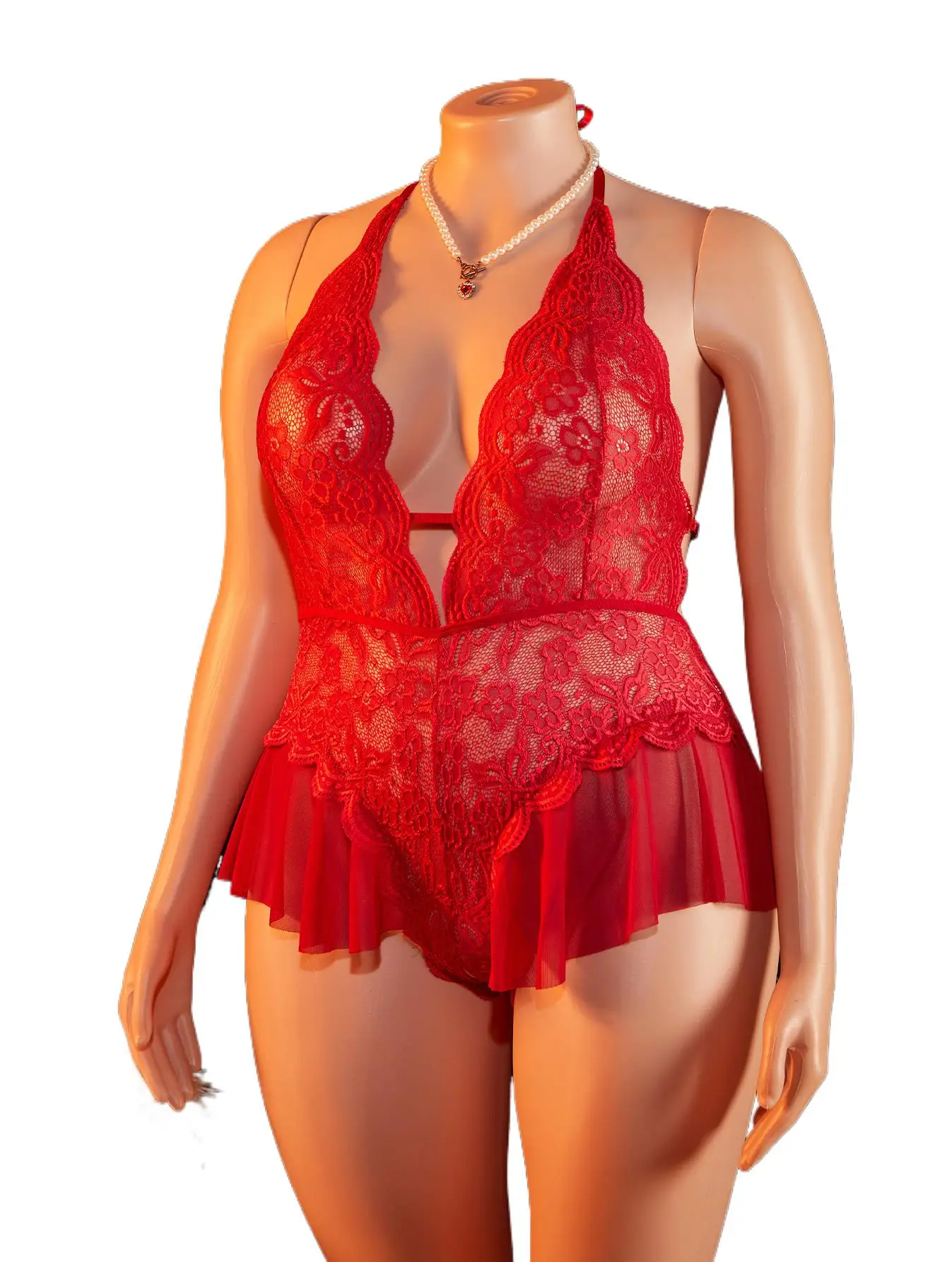 

Эротическое кружевное боди больших размеров с глубоким V-образным вырезом и открытой промежностью, сексуальное облегающее белье для женщин