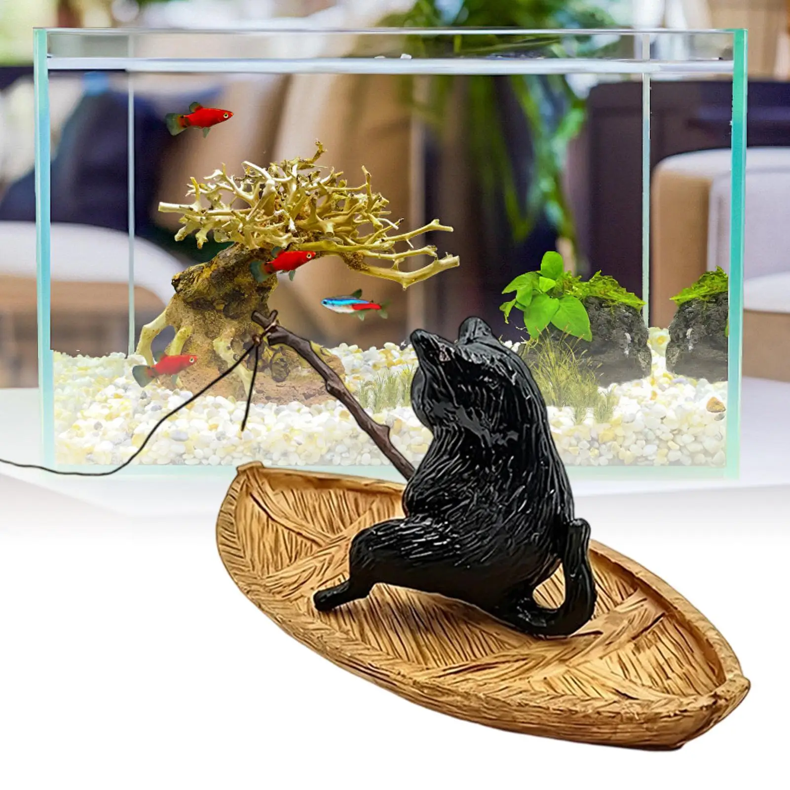 Cute Kitten Fishing Aquarium Ornament Floating Hanging Cat Fish Tank Decor Garden Pond Home Office Landscaping Outdoor