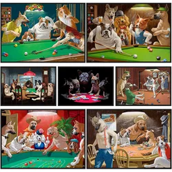 Funny Animals Party Dog Playing Poker Billiards Canvas Painting Posters and Prints Wall Art Pictures Home Decor for Living Room