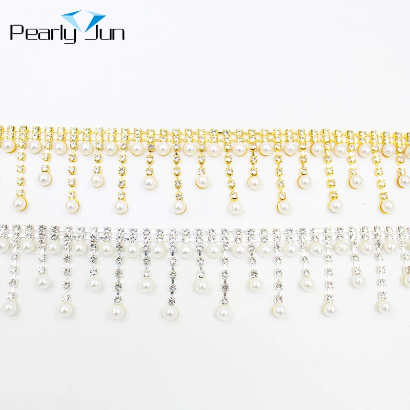 1/5 Yards Pearl Tassel Crystal Metal Chain DIY Decoration Welding Rhinestone Trim Sew on Clothing Shoes Bag Accessories ML172