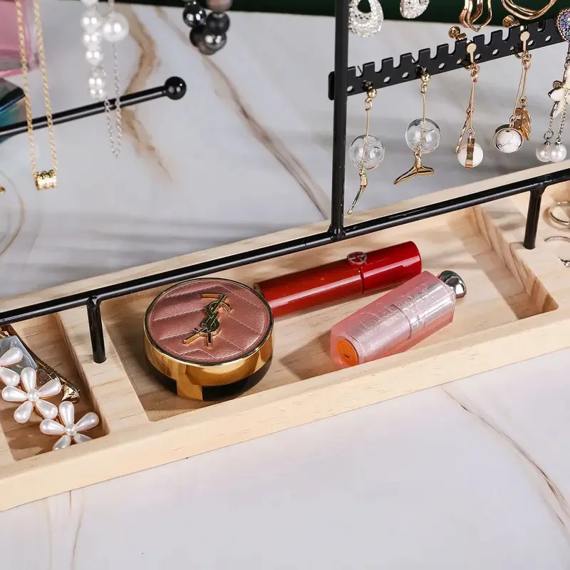 多機能イヤリングディスプレイスタンド ネックレスと指輪収納ラック 分解可能な木製ベース レディースブレスレットウォッチジュエリースタンド