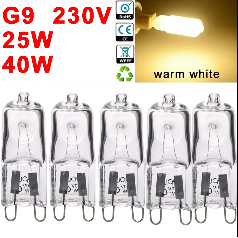 2-10PCS 220V-240V Halogen G9 Capsule Light Bulbs 25W 40W Energy Saving Lamps Warm White