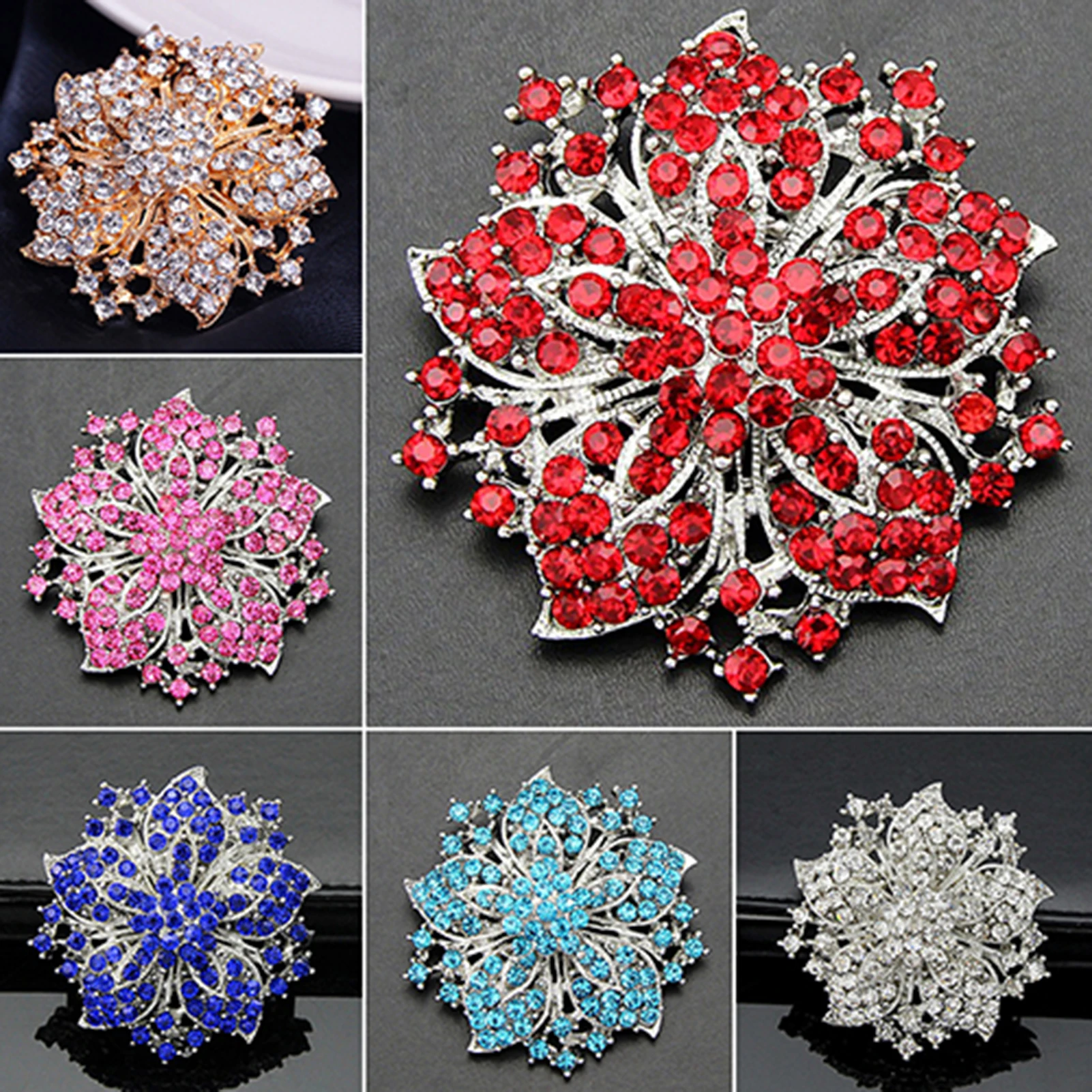 Hot Sales Brooch Pin Exquisite Anti-rust Silver Plated Rhinestone Round Blossom Flower Breastpin for Dating