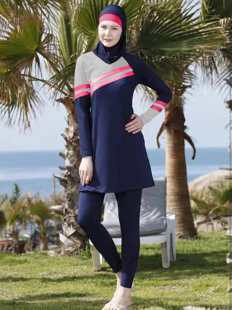 3PCS Muslim Burkini Femmes Modest Swimwear Hijab Swimsuit Women Cover Ups Swimming Suit Hijabs For Woman Islamic Long Sleeve