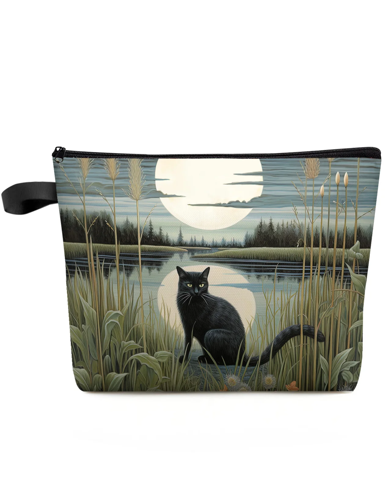 Cat Moon Jungle Reflection Makeup Bag Pouch Travel Essentials Lady Women Cosmetic Bags Toilet Organizer Kids Storage Pencil Case