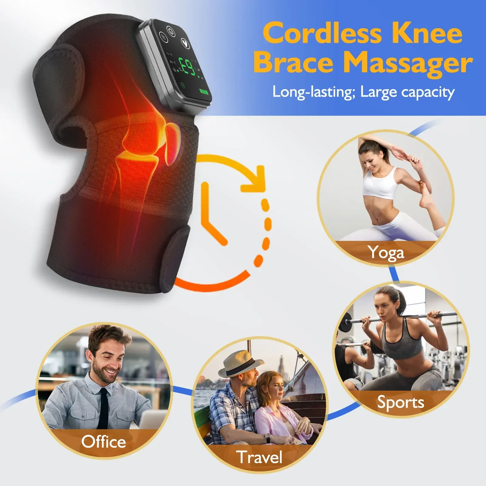 Cordless Heating Knee Pad Multifunctional Knee Shoulder Elbow Massager 3 Modes Vibration Hot Compress Knee Brace USB Charging