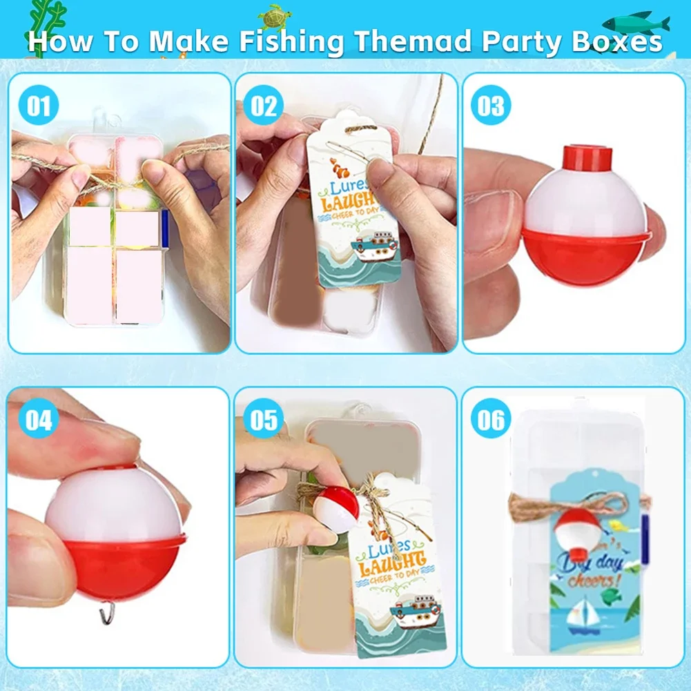 Fishing Party Favor Set 24 Pieces Includes Candy Tackle Boxes Floaters and Thank You Cards for Birthday or Anniversary