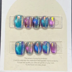 10Pcs Glitter Short Handmade Press on Nails Fake Nails Full Cover Cat Eye Square Head Artificial Manicure Wearable Nail Tips Art