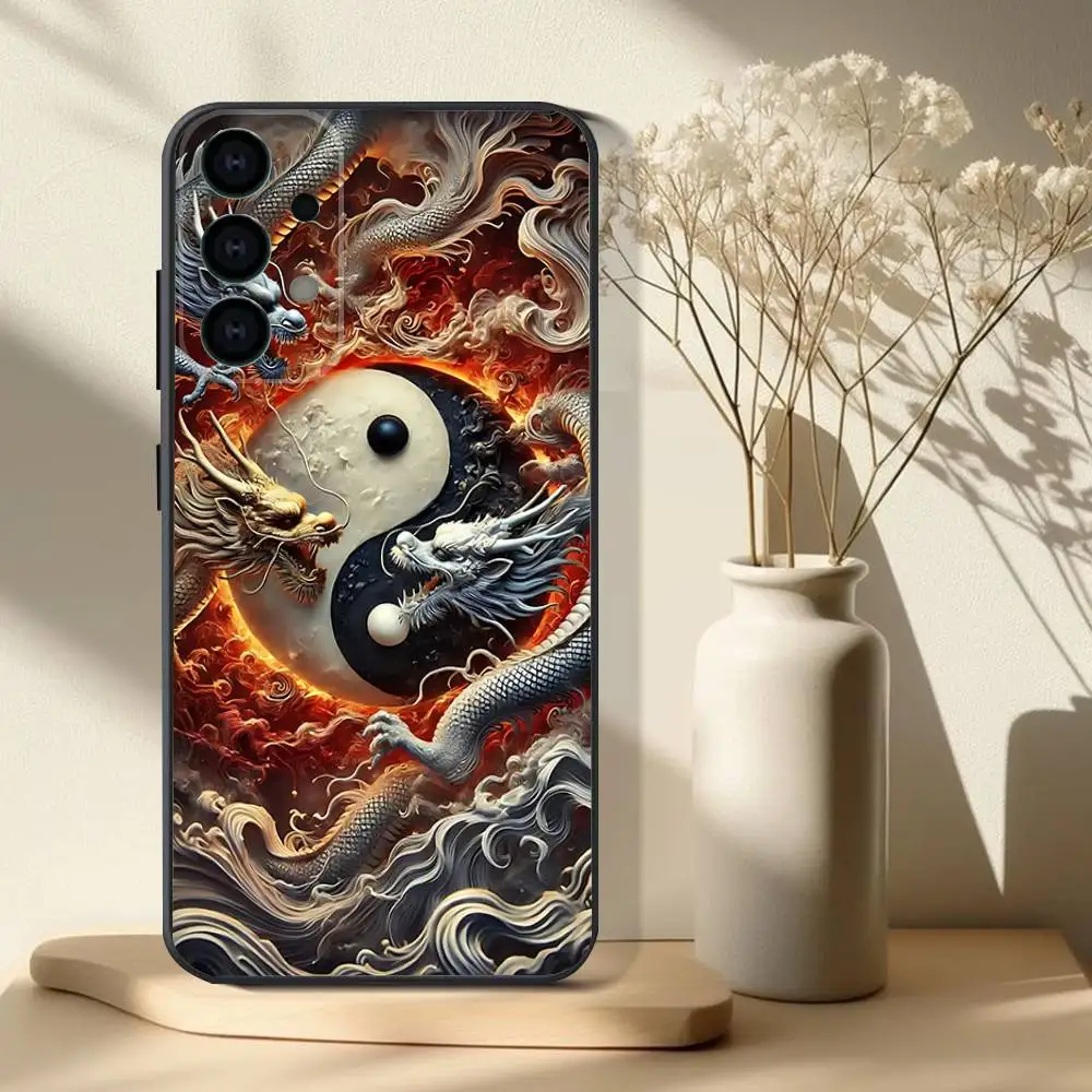 Koi Carp Fish Yin Yang Art Phone Case For Samsung S 25,24,23,22,30,21,10,9,Ultra,Plus,Lite,FE,4,5G Black Soft Case