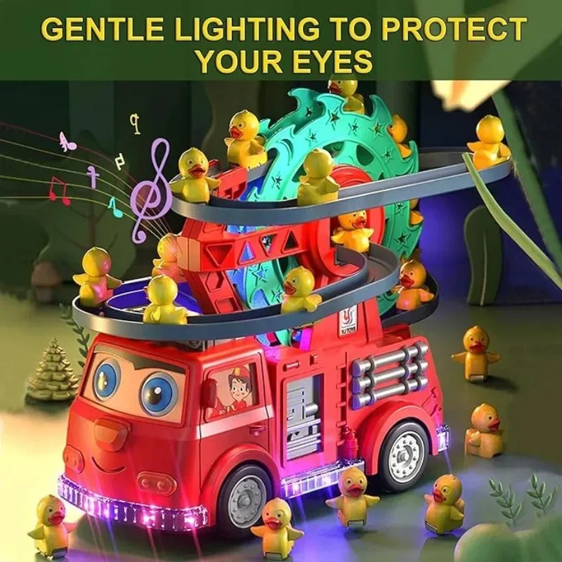 Fire Engine Slide Toy for Kids Interactive Toddler Playset with Music Light Racing Track Ferris Wheel Birthday Gift for Boy Girl