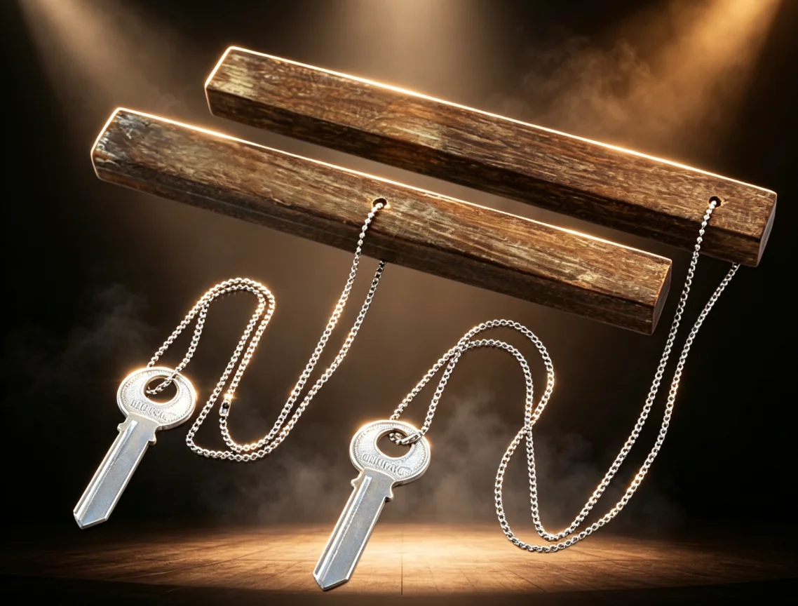 Mystery Key Holder Magic Trick Hole Moves from End to Center with Key Chain Visual Penetration Close Up Magic Prop for Magicians