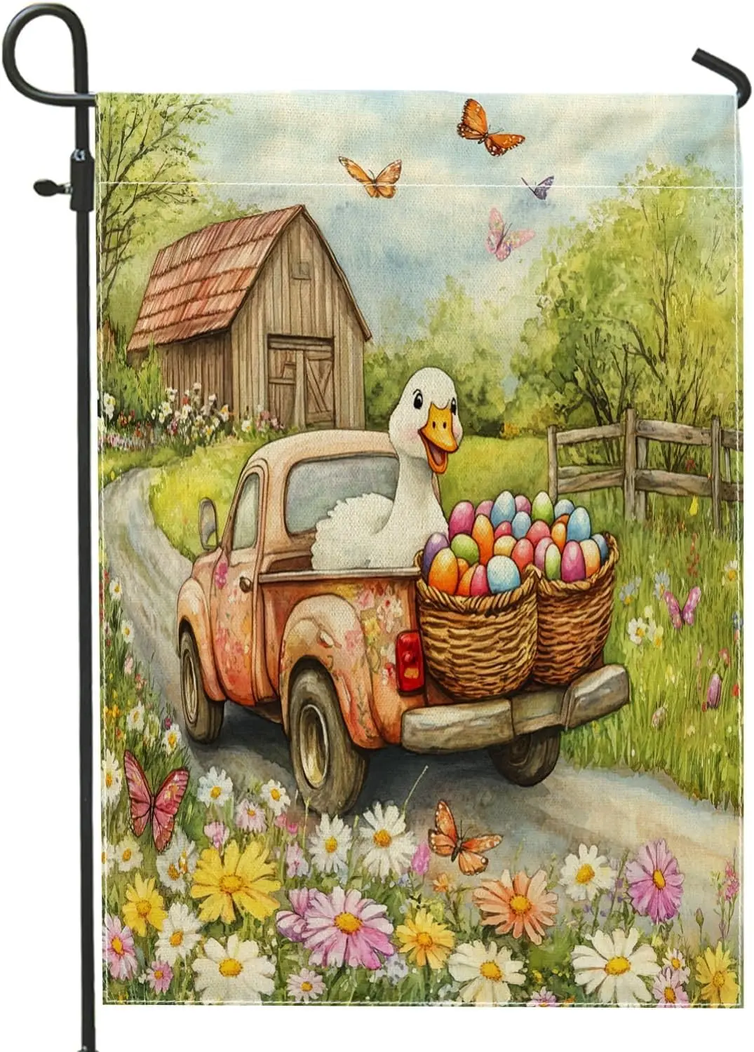Spring Easter Goose Garden Flags 12x18 Inch Double Sided for Outside, Farmhouse Truck Fowl Eggs Pattern Standard Canvas Hous ZZM