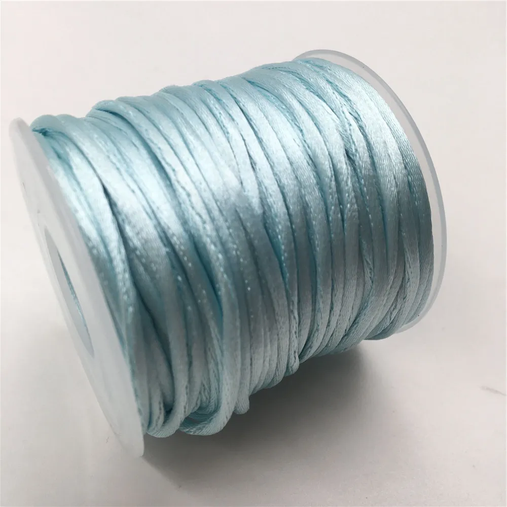 

2mm Light Blue Rattail Satin Cord Thread Chinese Knot Macrame Bracelet Braided String DIY Tassels Beading Thread 10-225meters