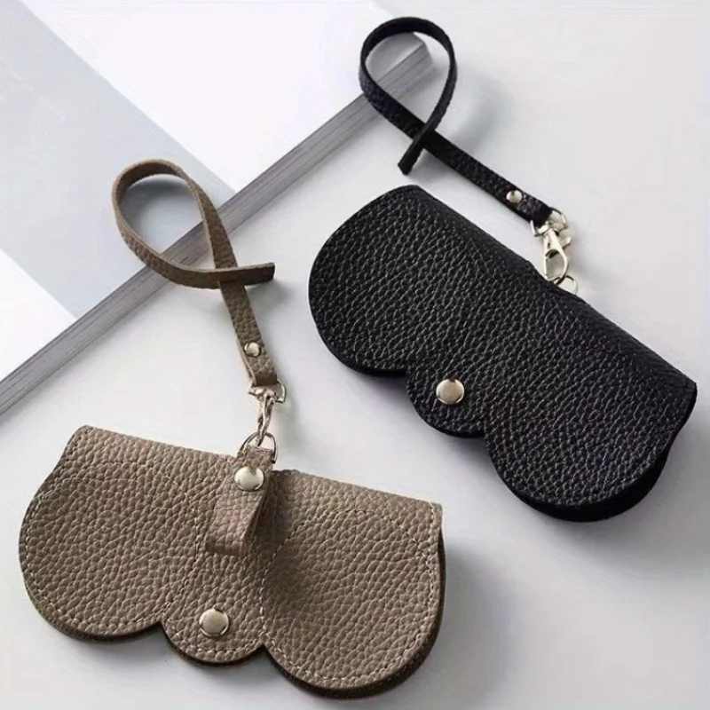 Trendy Retro Elegant Portable Glasses Pouch, PU Leather Sunglasses Storage Clip Bag, Durable Protective Container