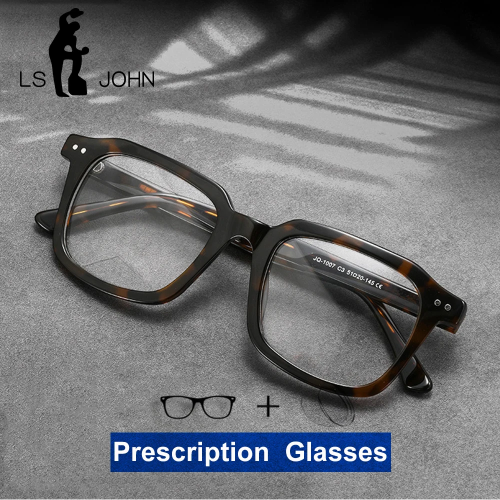 

LS JOHN квадратная ацетатная оправа для очков, мужские оптические очки для чтения при близорукости, мужские брендовые дизайнерские очки высокого качества