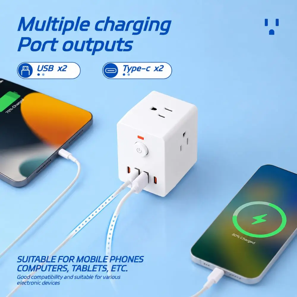 Professional Multi Plug Outlet Extender Overload Protection Surge Protector Outlet Splitter Durable USB C Power Strip Dorm view 4