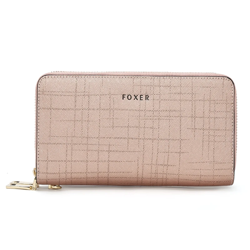 FOXER Spilt Leather Women's Long Wallet 2025 New Trendy Fashion Zipper Phone Bag Large Capacity Clutch Purse Gift For Mom,Lover