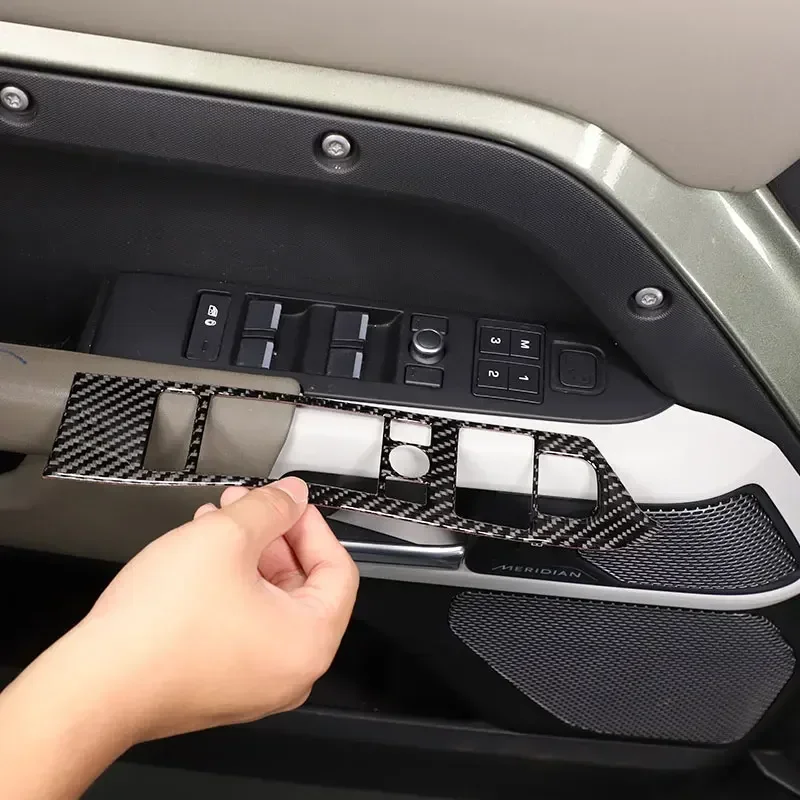 

Soft Carbon Fiber Car Glass Lift Panel Frame Cover Trim Stickers Interior Car Accessories For Land Rover Defender 110 2020-2024