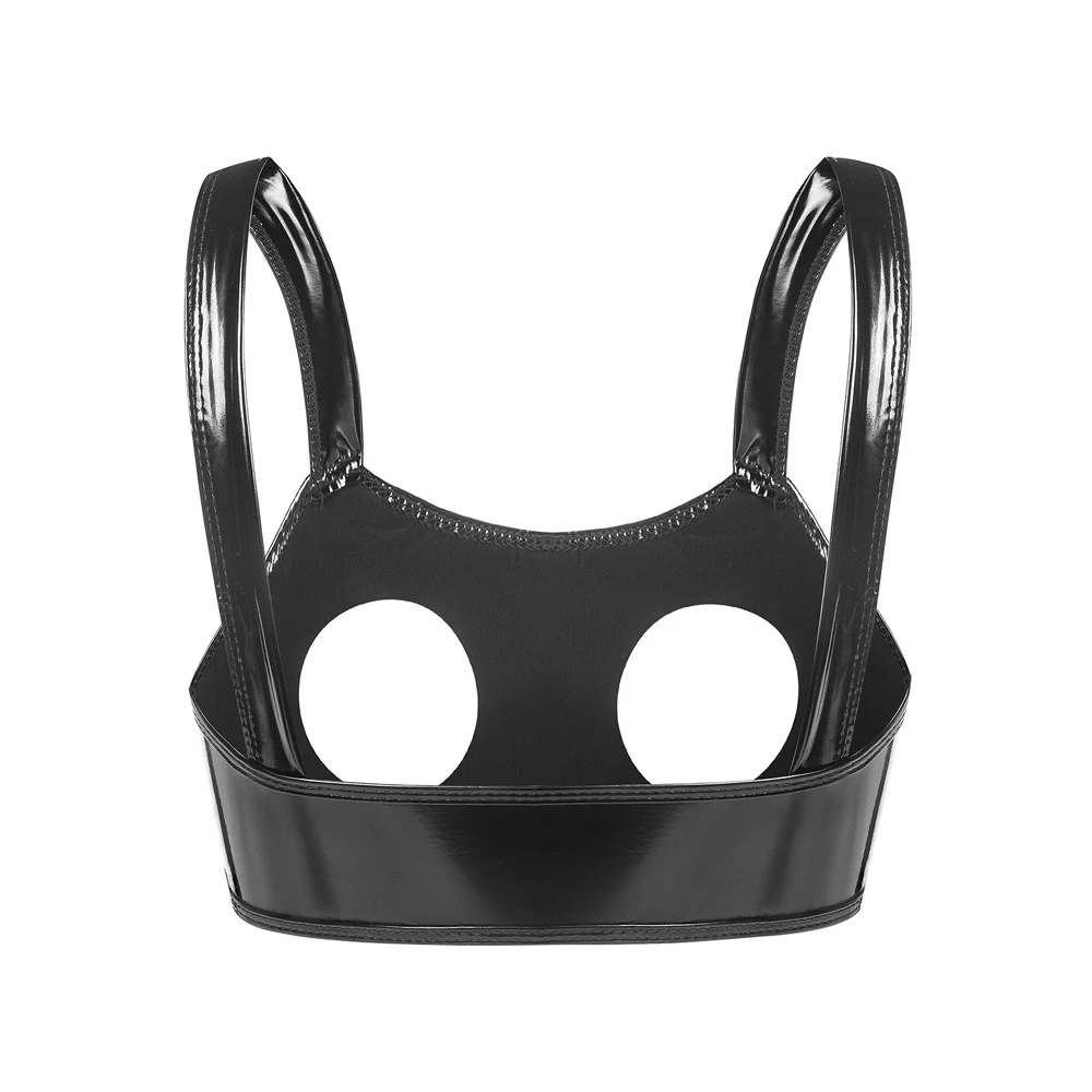Neue Wet-Look PVC Crop Tops Glänzendes PU-Leder Ausgeschnittenes Bustier Tank Top Eng Anliegende Sexy Cropped Clubwear Croptop Camis Weste – Detail 5
