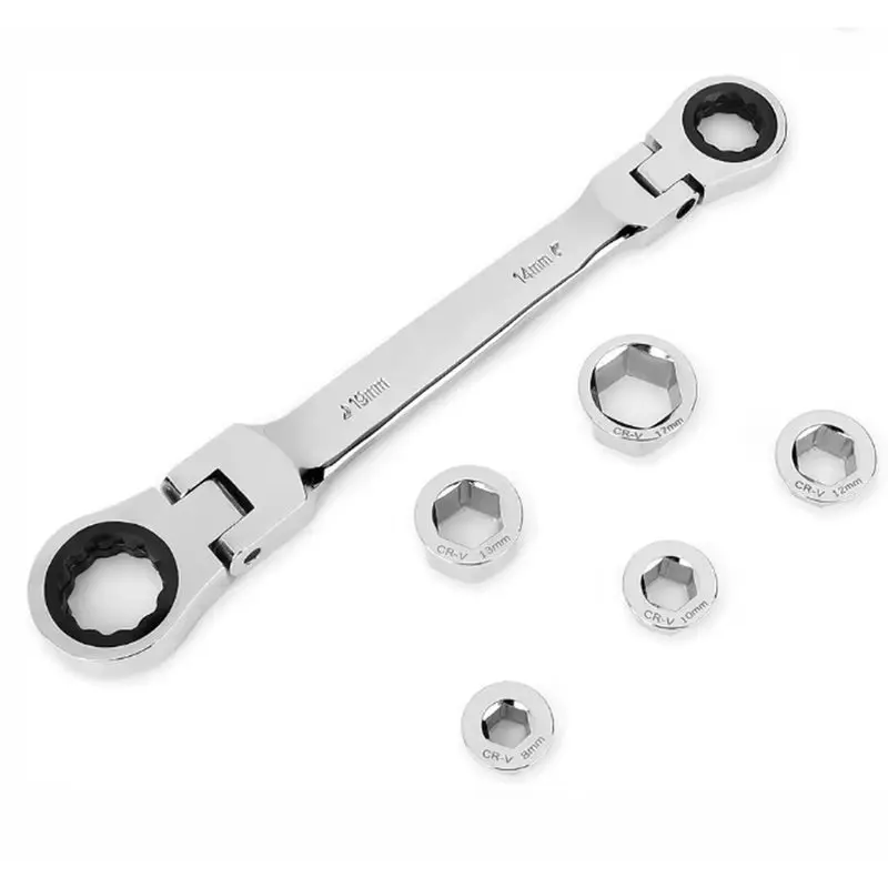 ABDJ-Go-Thru Ratcheting Wrench Set 7 In 1 With Case, 72-Tooth Double Box End Metric Sockets For Auto Motorcycle