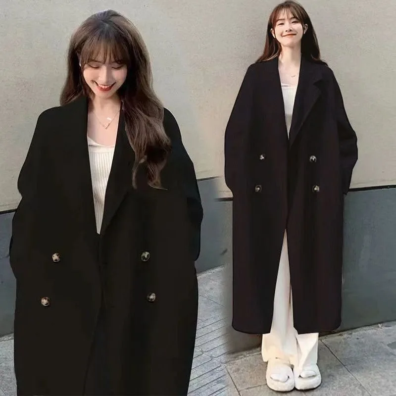 Women's Korean Autumn Winter Graceful Black Overcoat Sweater Pleated Skirts 1 or Three Piece Set Lady Long Jacket Skirt Outfits view 4