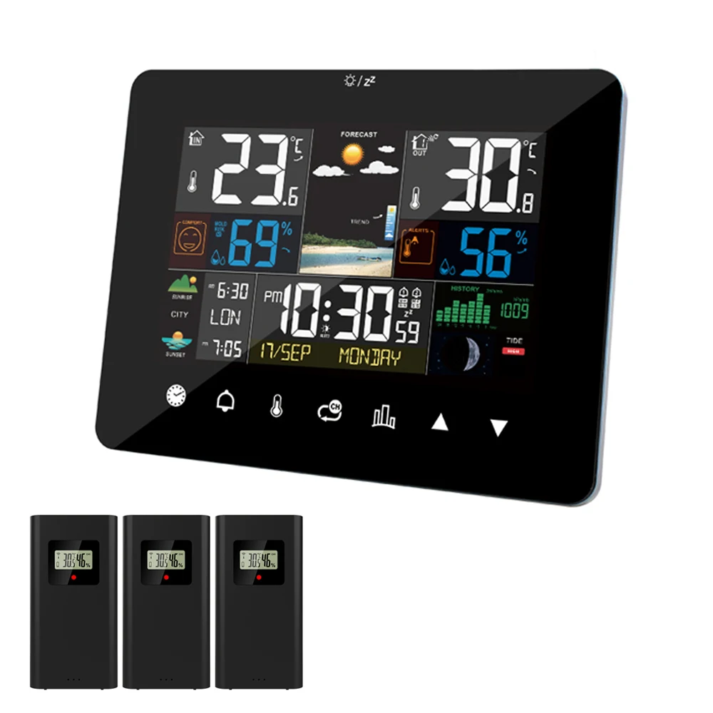 Home Weather Station Touch Screen Digital Display Wall Clock Temperature Humidity Meter Table Desk Clock with Wireless Sensor