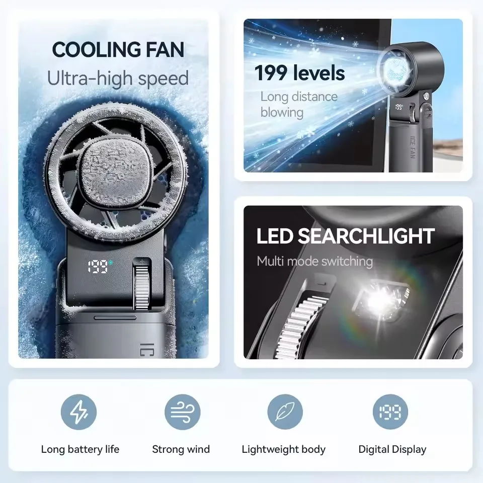 2026 6000mAh Semiconductor Refrigeration Mini Handheld Fan Turbine High-speed Violent Electric Fan Folding Neck Ice Pack