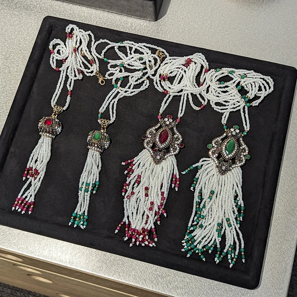 

Турецкий старый ретро значок ручной работы с кисточкой из бисера, серия браслетов, длинное ожерелье