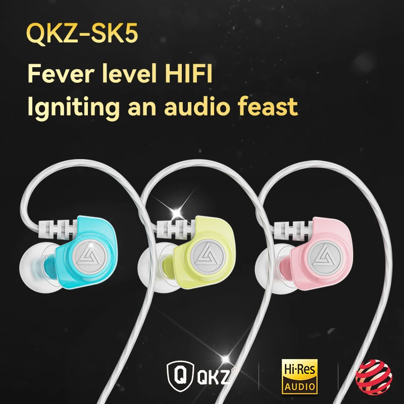 QKZ SK5 HIFI Headsets 3.5mm In-Ear Stereo Heavy Bass Dynamic Earphone With Mic Game Sport Music Monitor Noise Cancelling Earbuds