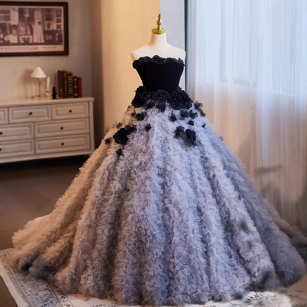 

Вечернее платье-бальное платье с открытыми плечами, с завышенной талией, класса люкс, для женщин, в стиле принцессы, высокой моды, в китайском стиле