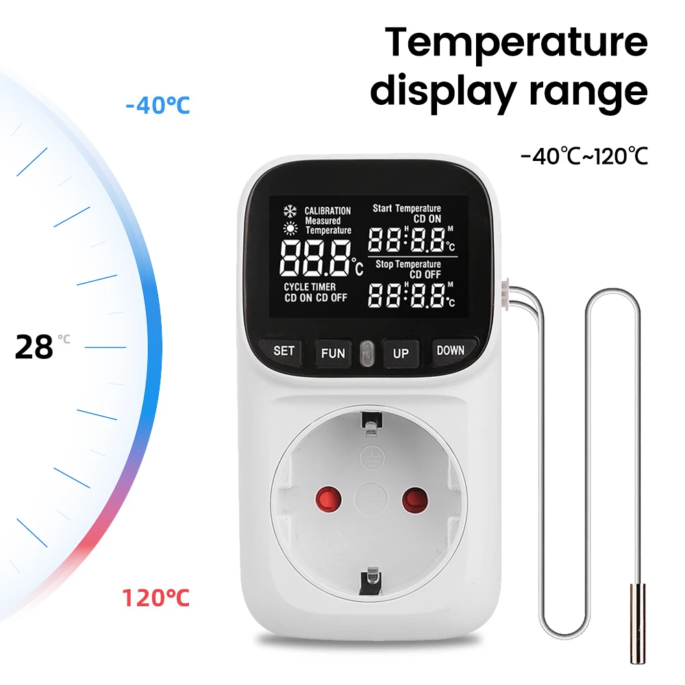 Thermostat Temperature Controller 16A Smart Plug 230V High-Precision LCD Digital Display EU US UK Socket Outlet