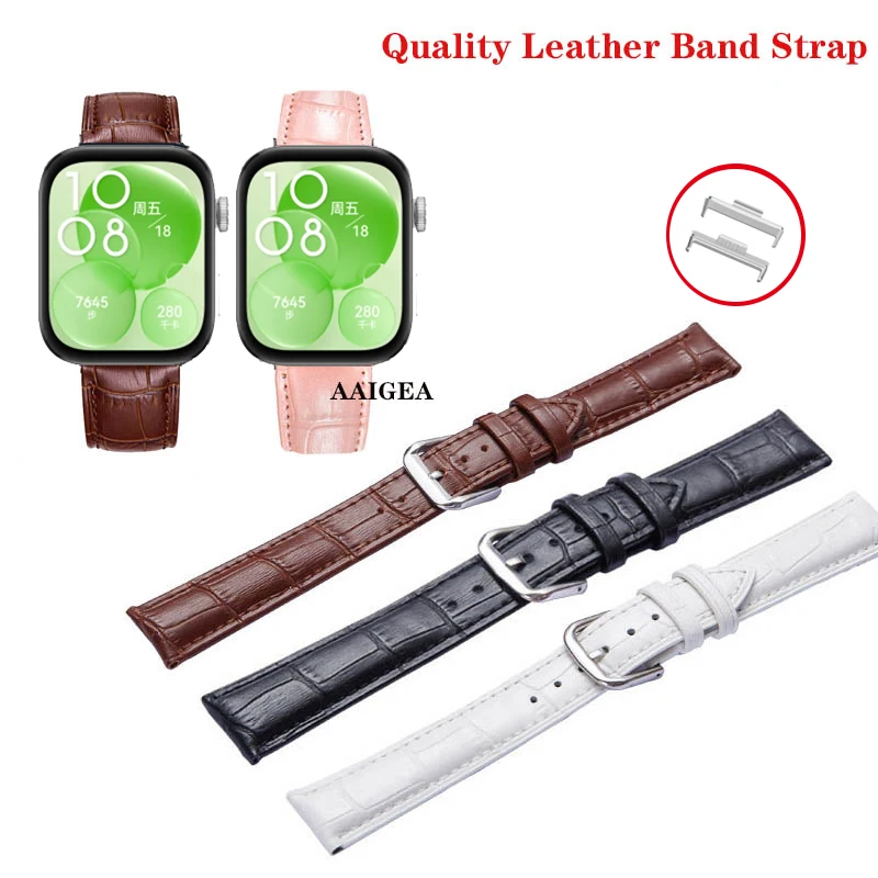 

Strap+Connector Quality Leather Band for Huawei Watch Fit 3 Fit3 Replacement Bracelet