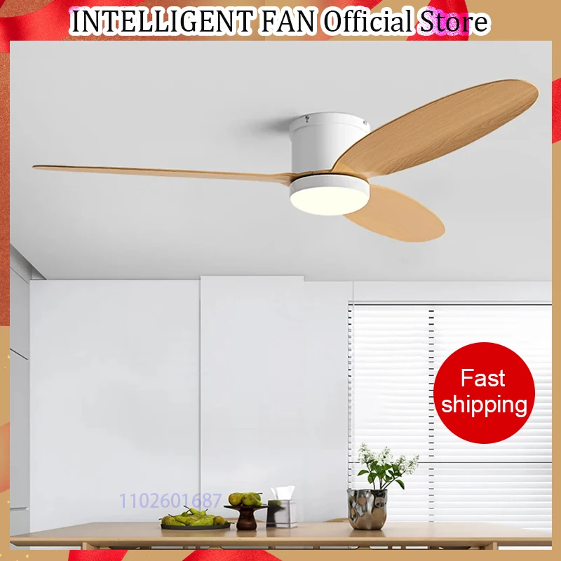 

52inch Low Floor Ceiling Fan Light Black DC Remote Control Led Fan Llights Indoor Restaurant 110V 220V With Fan Chandelier