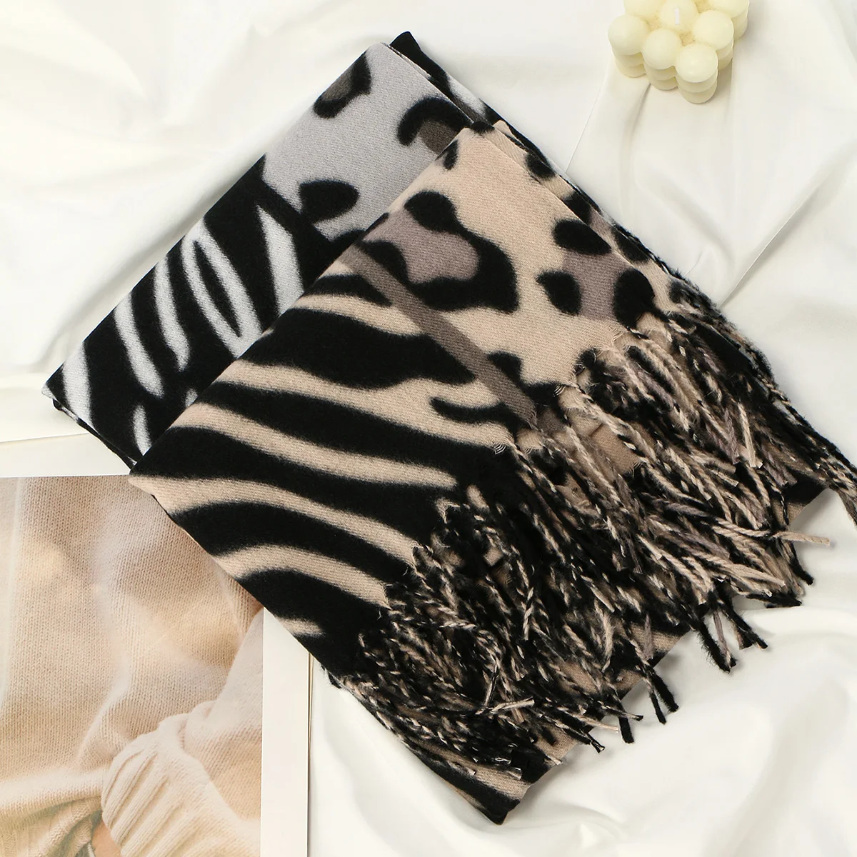 Neuer Leoparden-Kaschmirschal für Damen, Winter, hält warm, modischer kariertes, langer Schal, Damen-Wickel, dicker Pashmina, für den Außenbereich – Detail 26