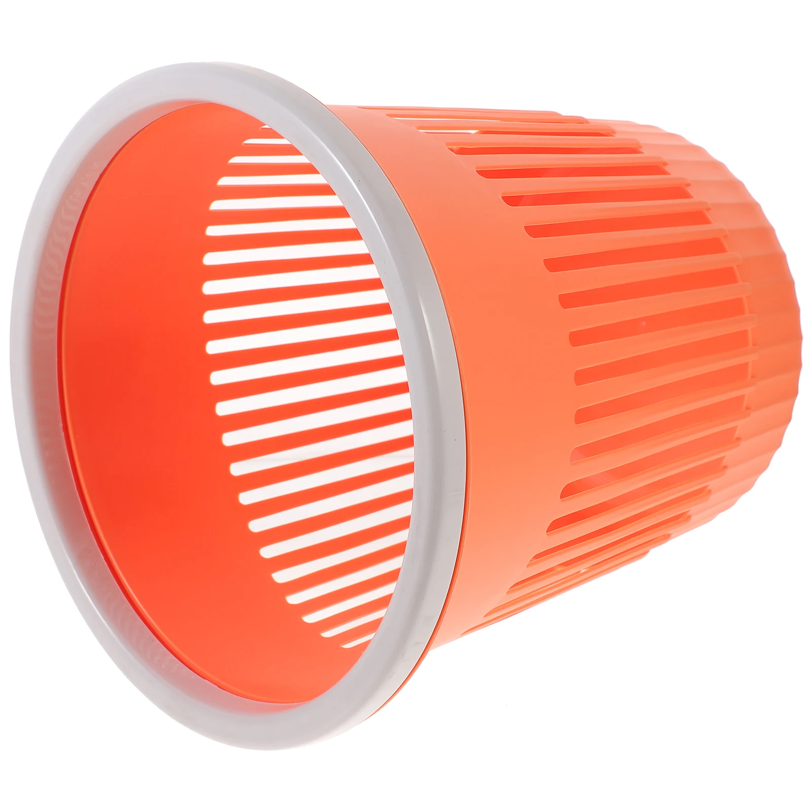 

Round Trash Basket Can for Room Waste Paper Bathroom Wastebasket with Cover Bins Orange Garbage Bedroom Office