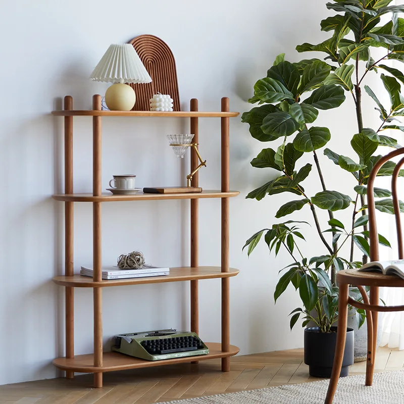

Nordic pure solid wood shelf, living room, black walnut floor bookshelf, Japanese simple partition combination storage