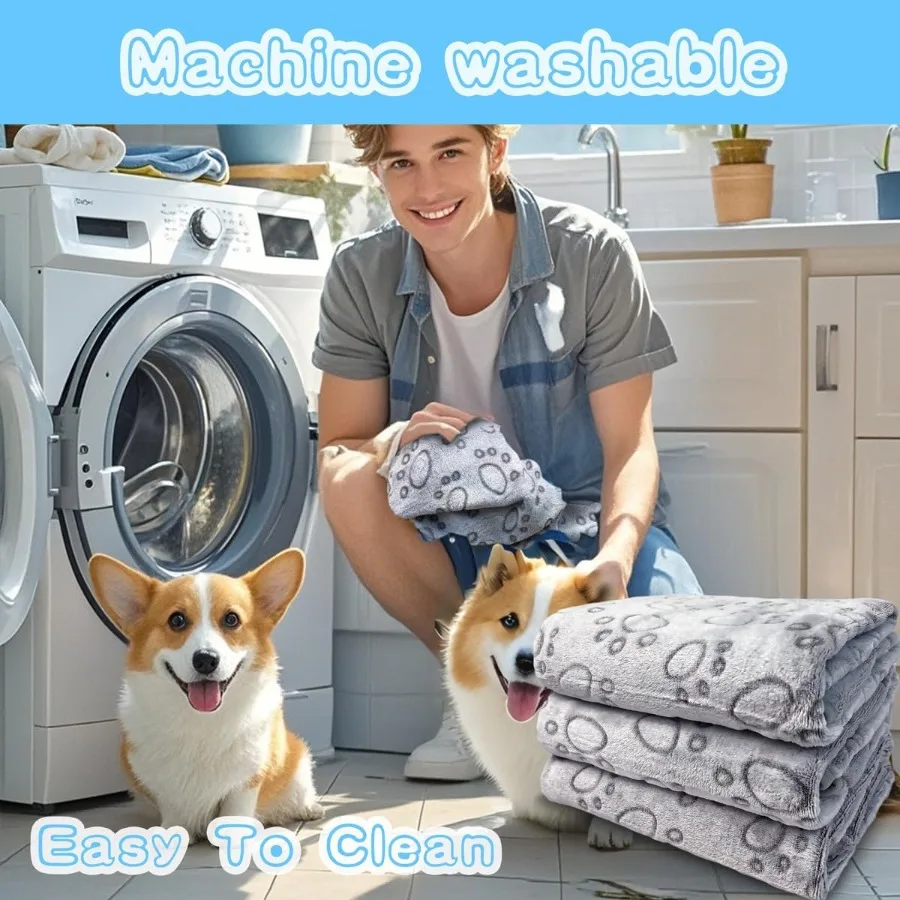 عبوة واحدة مكونة من 3 بطانيات للكلاب من الفلانيل، بطانية ناعمة ورقيقة قابلة للغسل مع طباعة مخلب لطيفة مقاس 41 × 31 رمادي مثالية للفراش المريح
