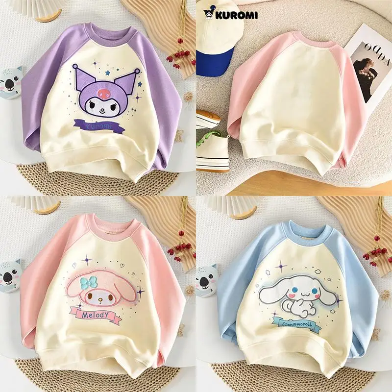 Sanrio Kuromi Round Neck Sweatshirt My Melody Cinnamoroll Children Cute Spring and Autumn Fashion Loose Long Sleeved Sweatshirt