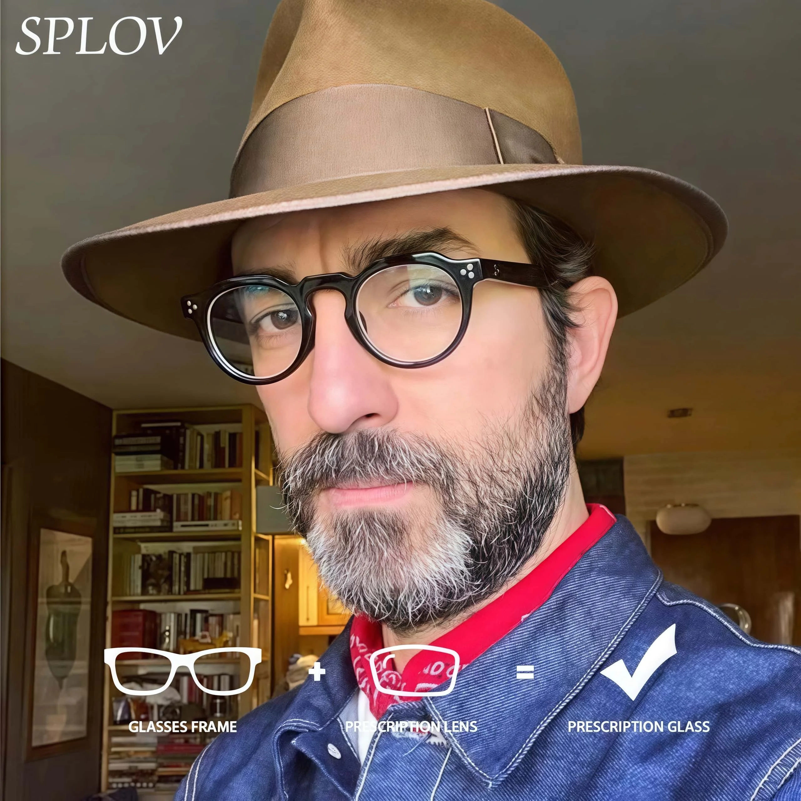 SPLOV Women's Prescription Glasses Retro Rivet Frame Men's Professional Customized Anti Blue Light Polarized Lens Myopia Glasses