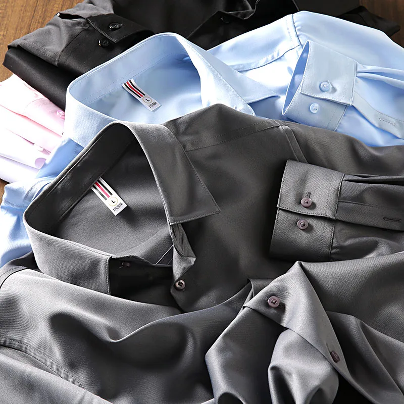 

Business Casual Long Sleeve Shirt Men's Skin-friendly Silk-like Anti-wrinkle Slim Fit Pure Color Fashionable Spring Summer