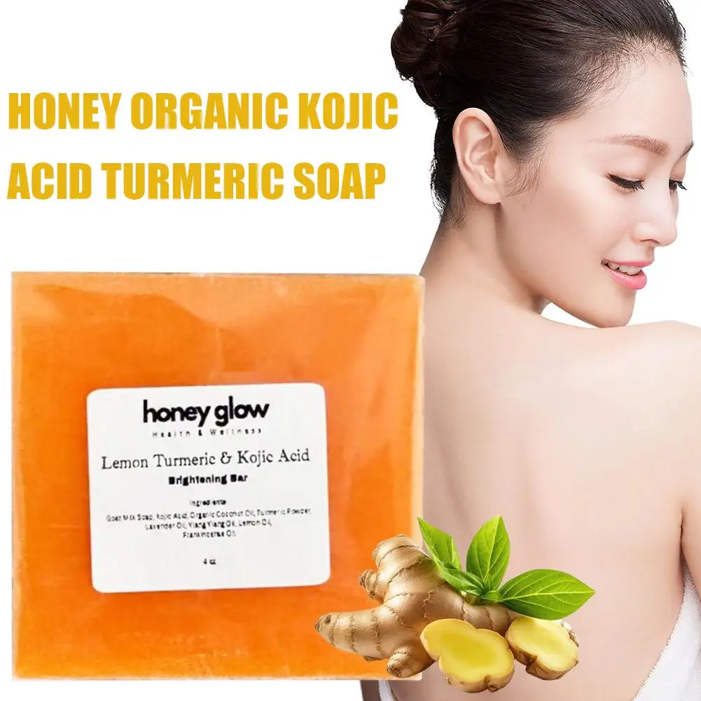 Lemon Turmeric Kojic Acid Brightening Soap Deeply Cleansing Tone Skin Even Glowing Body Handmade Rejuvenating Soap Exfoliat N1T9