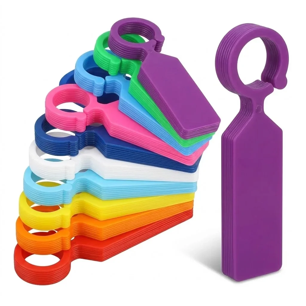 100PCS 10.7x2.3CM Plastic Garden Hanging Plant Tags Greenhouse Bonsai Collar Signs Ring Label Hook Tree Marker Nursery Stake