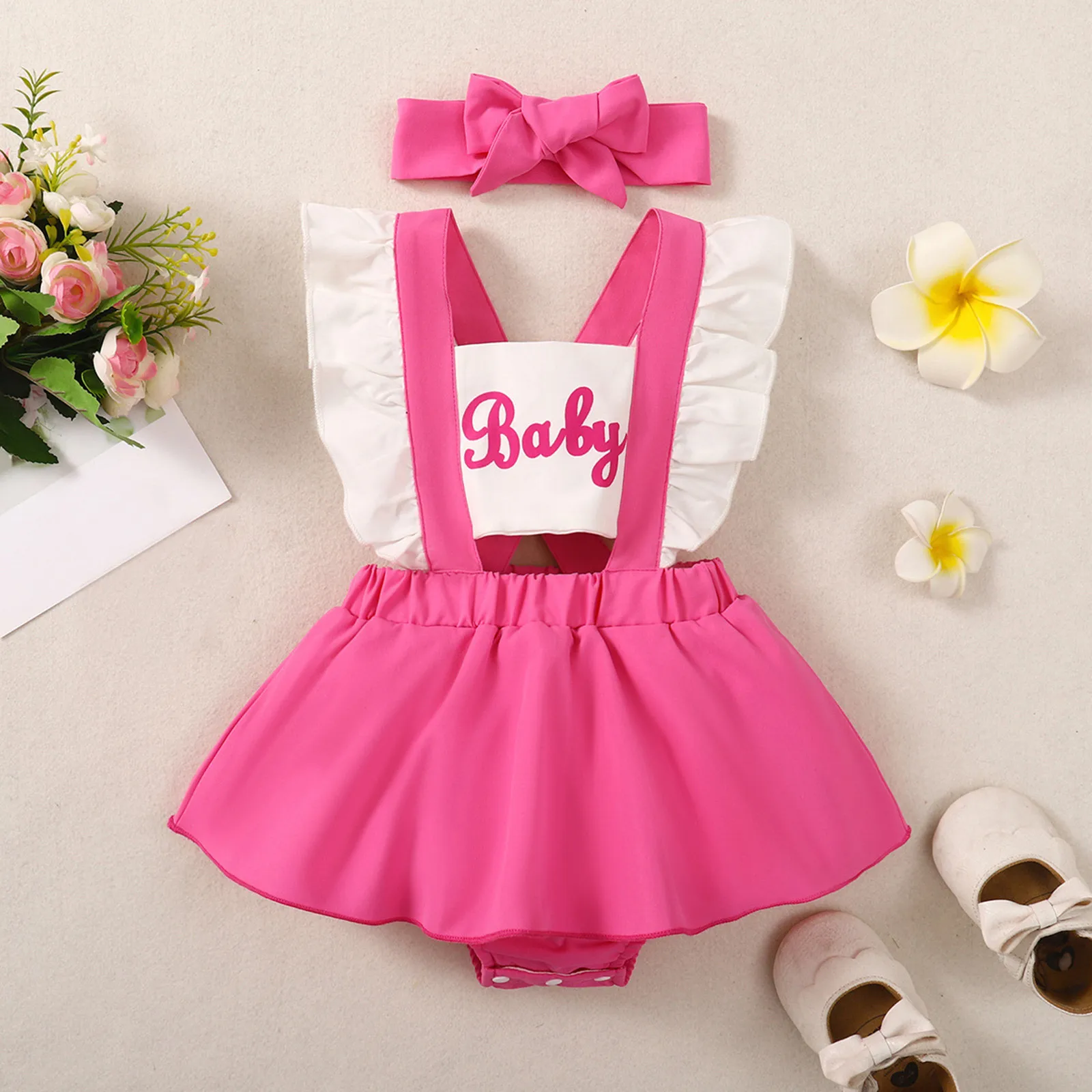 3M-6M-9M-12M-18M-24M Infant Girls Fly Sleeve Ruffles Prints Romper Dress Jumpsuit Newborn Bodysuits Baby Clothes Ballet Leotards