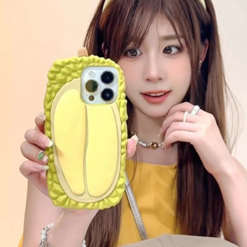 Cute Funny 3D Realistic Durian Phone Case for iPhone 17 16 15 14 13 12 Pro Max Thick Soft Silicone Anti-drop Protective Cover