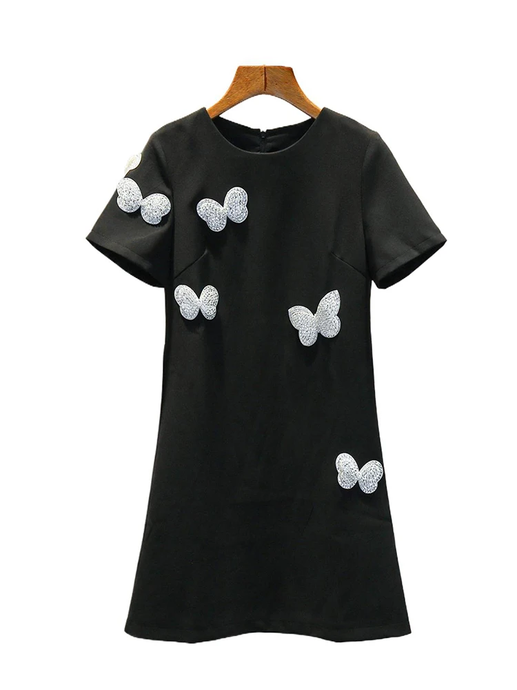 Hepburn Sle Little Bla Dr d'été haut de gamme avec nœud et embellissement de diamants pour femmes jupe trapèze Dr