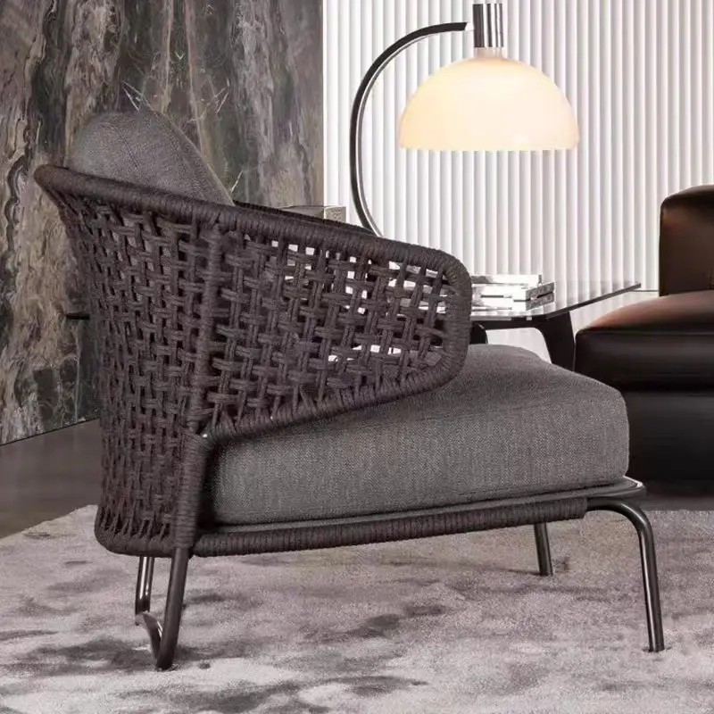 

#Modern Comfortable Outdoor Rattan Sofa Set Weather-Resistant Garden Furniture Fabric Cushions Waterproof Upholstery Solid Wood