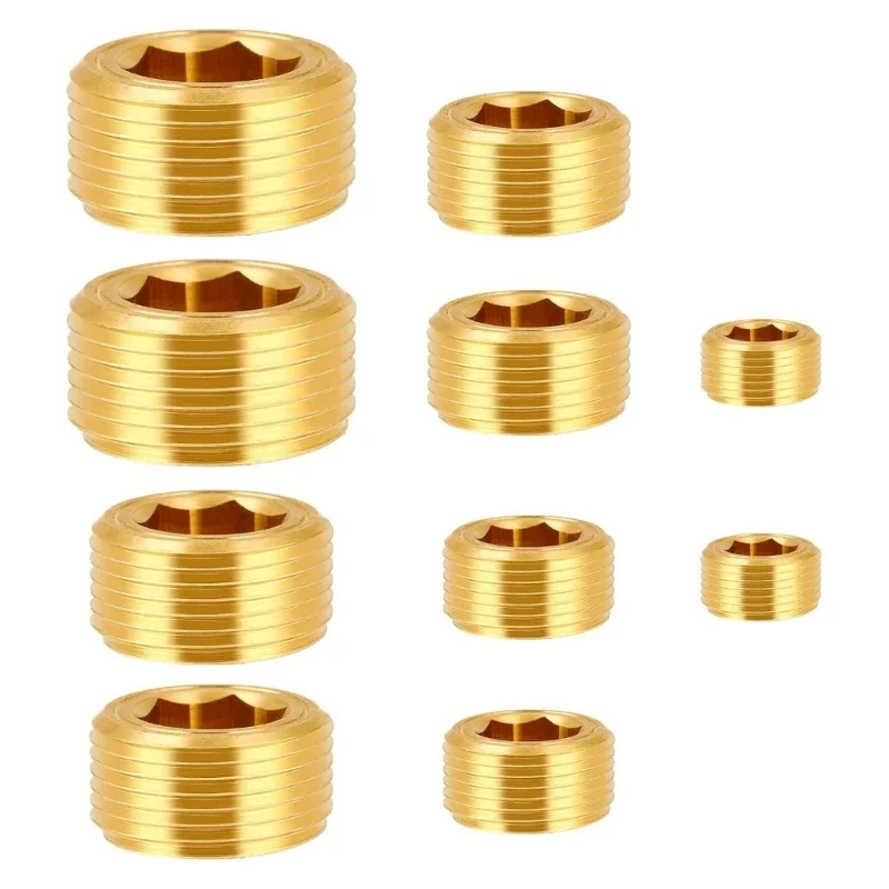 10/25pcs Brass Internal Hexgonal Pipe Plugs Fittings Male Thread for High Temperatures and Corrosion Resistance Y5GB