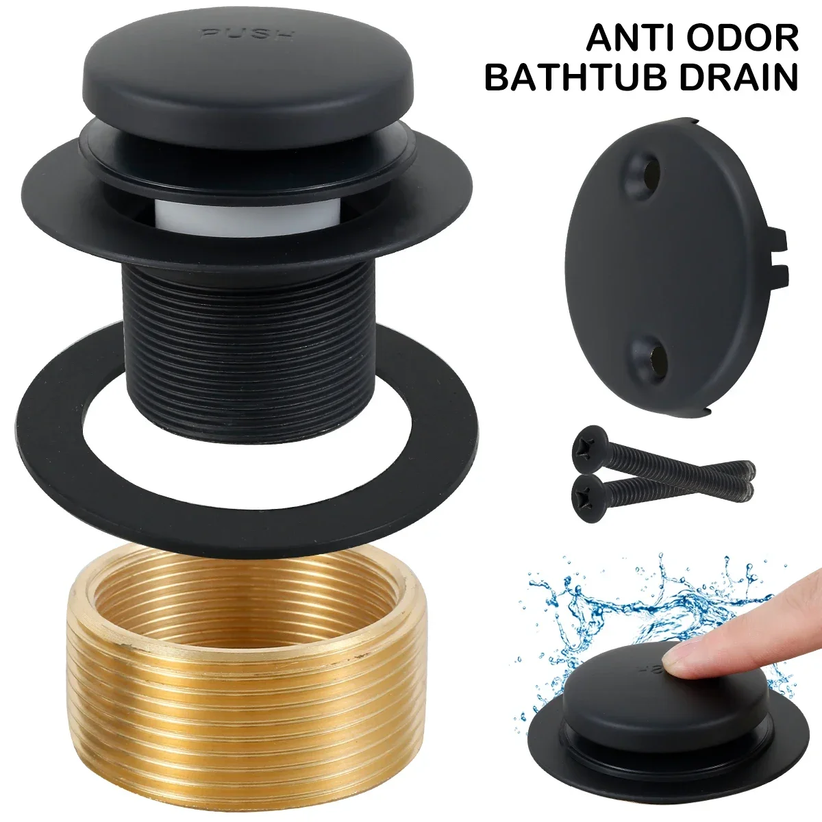 

New Tub Drain Overflow Kit Stainless Steel Matte Black Bathtub Drain Set with 2-Hole Overflow Faceplate Durable Tub Trim